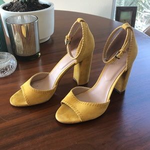 Yellow Suede Open-toed Heels